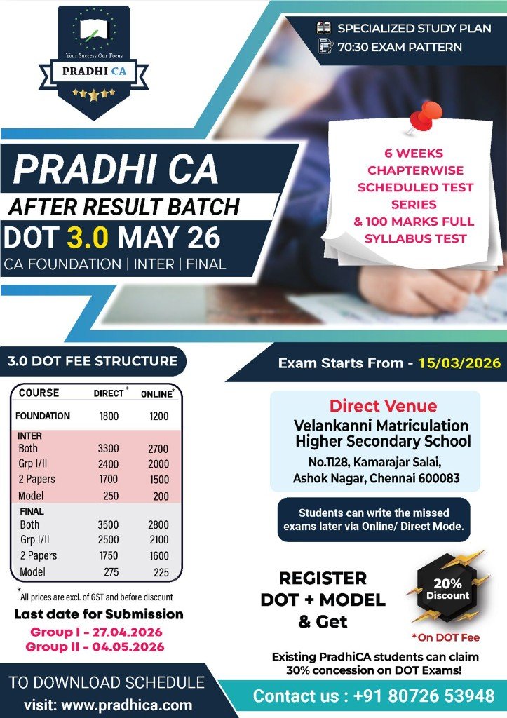 Pradhi CA DOT 3.0 May 26 Test Series for CA Foundation, Intermediate, Final