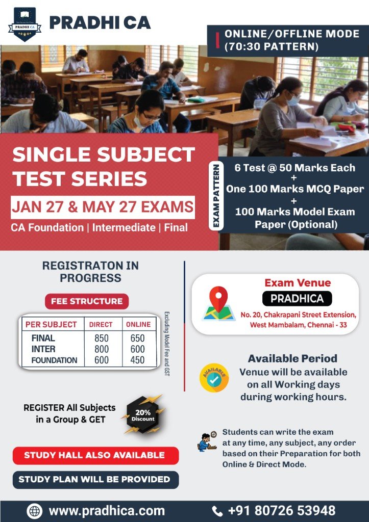 Single Subject Test Series poster for Jan 27 and May 27 exams